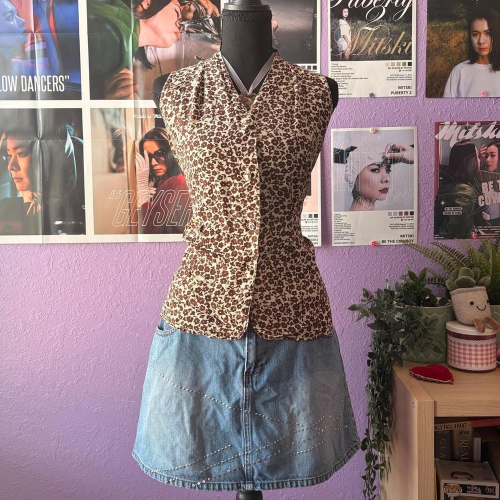 Christie & Jill 100% Silk Brown Floral Sleeveless Blouse Size 6